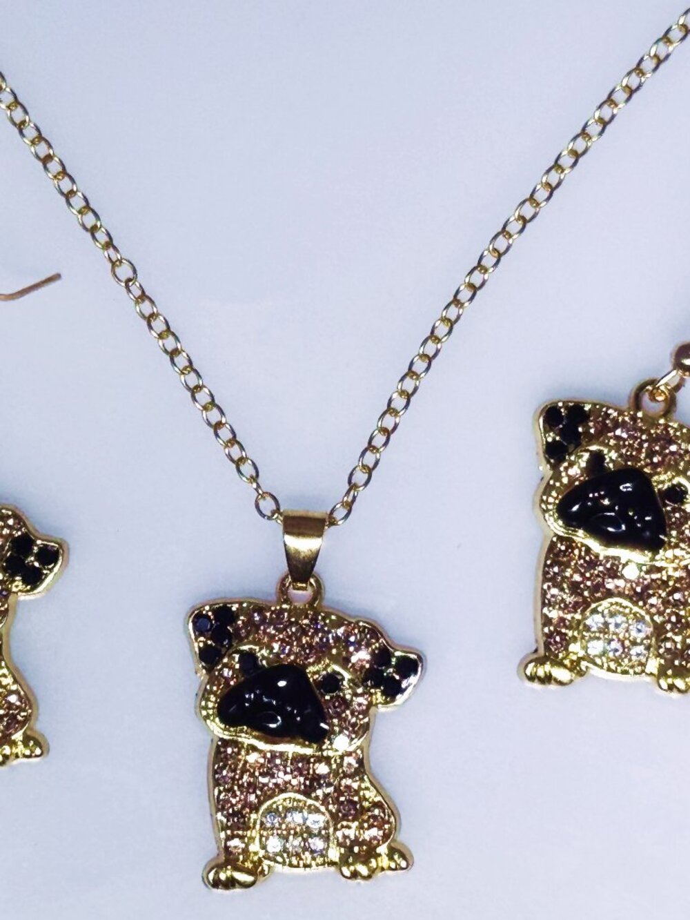 Crystal jewelry set, necklace and earrings, Pug dogs, NWOT